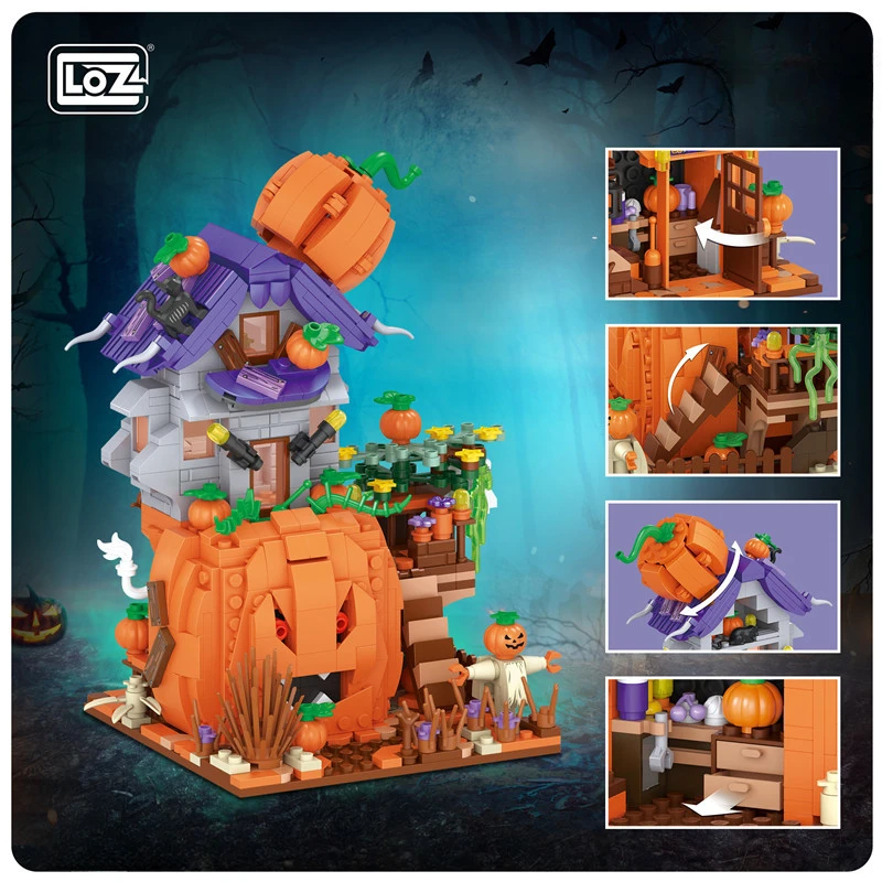 loz small particle mini Building Block Pumpkin House assembly children's street view children's educational toy model 3