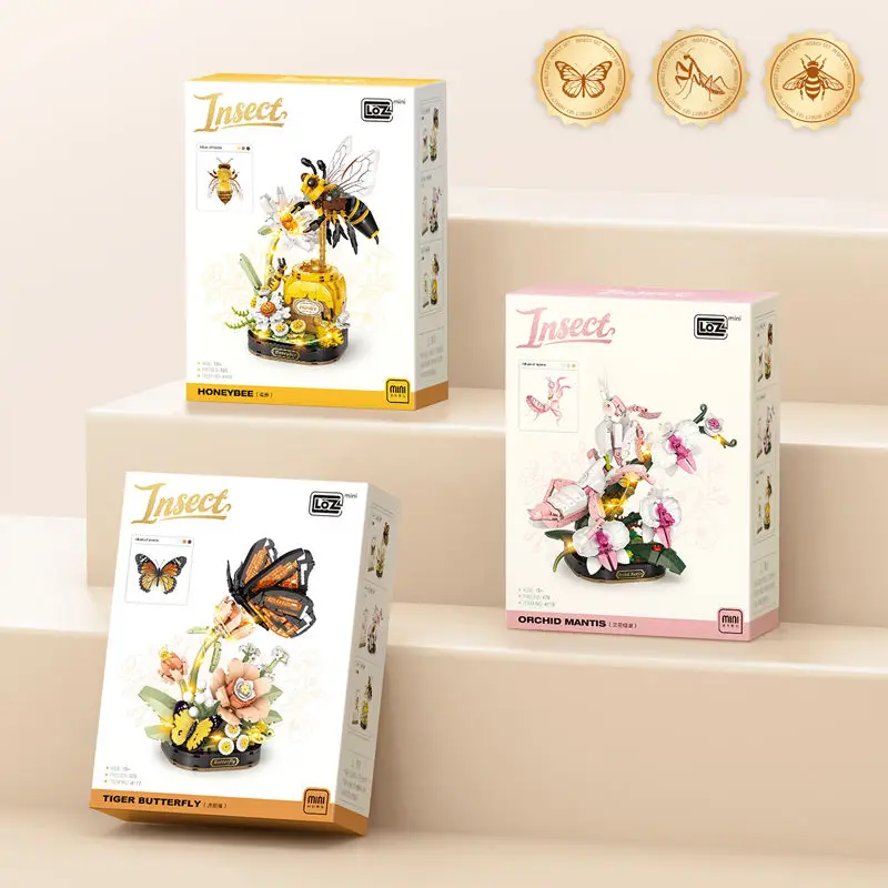 Loz Lighted Insect Set Building Blocks Flowers Diy Decoration Blocks 2025 New Creative Flower Clusters Room Decoration Gifts 5