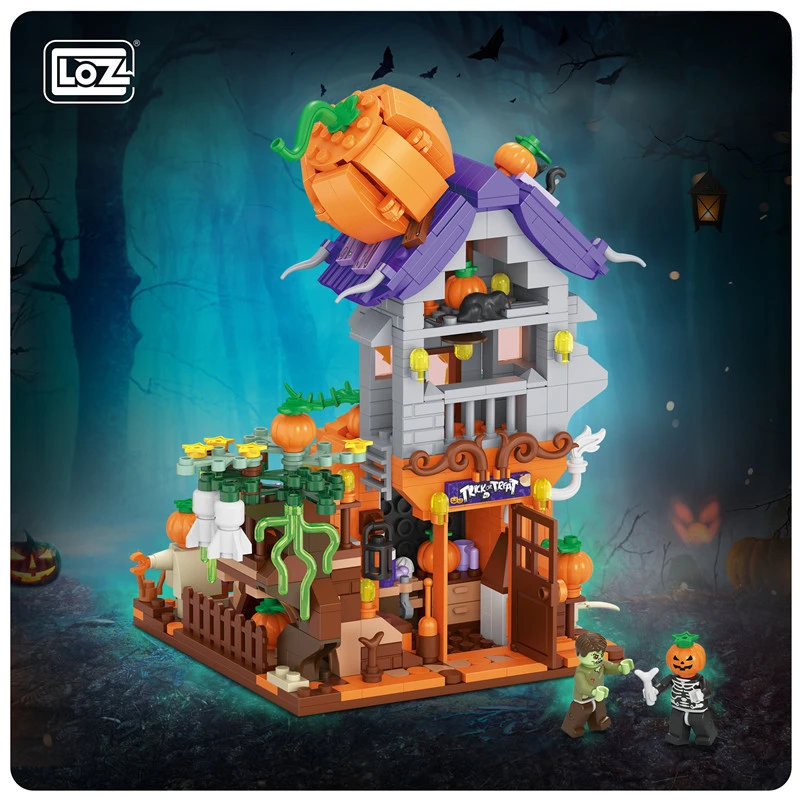 loz small particle mini Building Block Pumpkin House assembly children's street view children's educational toy model 2